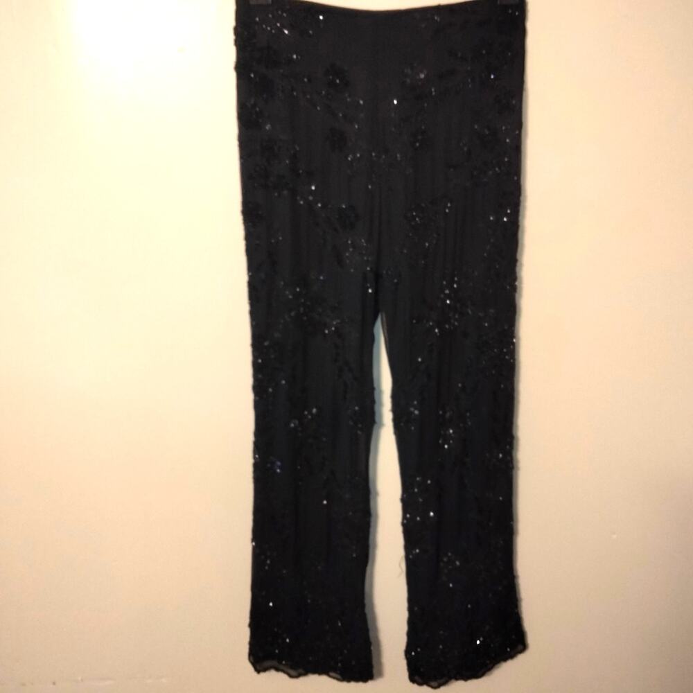 Emma Black 100% Silk Black Beaded Pants 6